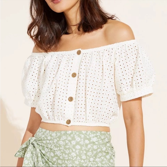 Eberjey Black Puff Sleeve Crop Blouse - Picture 3 of 3